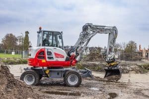 The new Takeuchi TB370W is described as a powerful compact 7.5 tonne wheeled excavator and versatile tool carrier designed for maximum productivity on busy construction sites.